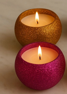 Project Aranya Premium Glitter Scented Candles – Colorful Round Holders Candle(Multicolor, Pack of 2)