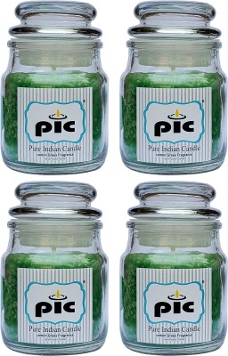 PIC Handpourd Lemongrass Scented Jar Wax Candle(Green, Pack of 4)