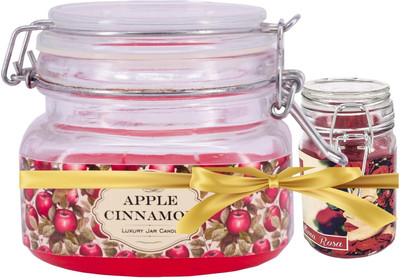ETERNIA Apple Cinamon 28 Hours Jar Candle with Double Wick also 16 hour rose Candle(White, Pack of 1)