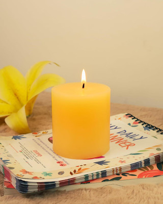 Pure Source India Scented Sandalwood 3X3 Inch Pillar Candle(Yellow, Pack of 1)