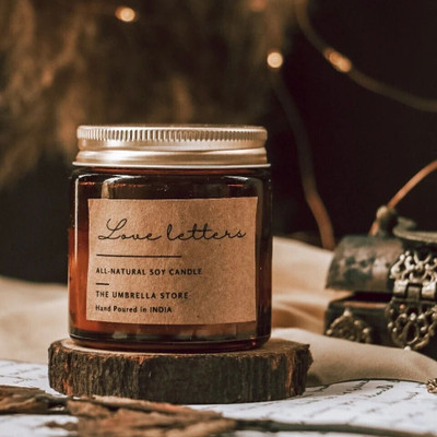 The Umbrella Store Love letters Scented Candle, Scented candle for bedroom, Wooden Wick Candle(Brown, Pack of 1)