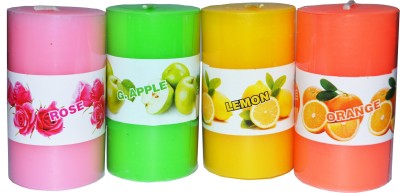 CraftQua Scented Lemon,Rose,Green-Apple & Orange Pillar Candle Candle(Multicolor, Pack of 4)