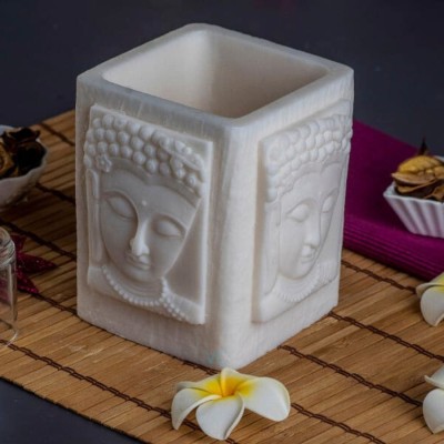 Virgo Creations BUDDHA Hurricane Wax Candle Holder, Unscented Paraffin Wax, 2 Side Buddha Design Candle(White, Pack of 1)