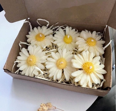 Ombrehouse Scented daisy Flower pack of 6 Candle(Yellow, Pack of 1)