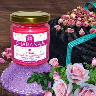 charanam Aroma Jar Candles for Anniversary | Wedding | Home Decor [ T - Rose ] Candle(Red, Pack of 1)