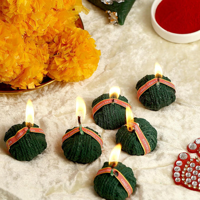 Parkash Candles Premium Sutli Cracker Shaped Candle | Hand Poured |Decorative Candle | Green | Candle(Brown, Pack of 6)