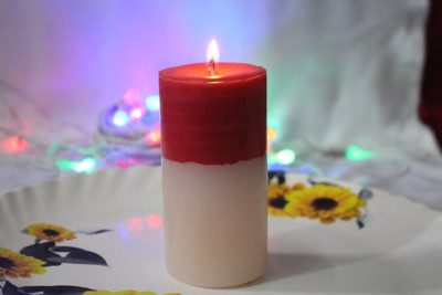 tanishk Two tone Pillar candle (pack of 1) Candle(Red, Pack of 1)