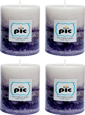 PIC Handpourd Lavender Scented Two Tone Mottle Wax Pillar Candle(Purple, Pack of 4)