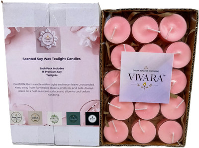 Vivara Rose Scented Soy Wax Tealight Candles | 3Hr Burn | Smokeless & Dripless | 15Pc Candle(Pink, Pack of 15)