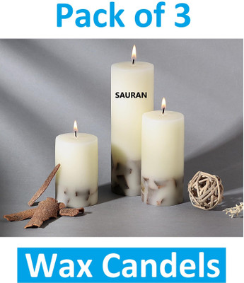 Sauran Pack of 3 Fragrance Pillar Candles 5W x 15H Centimeters WC87.9 Candle(White, Pack of 3)