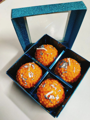 Mind curves laddu candle Candle(Orange, Pack of 4)