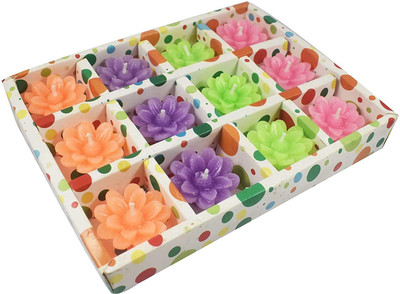 KAVTRON Multicolour Wax Flower Shape Floating Smokeless Tea Light Candles Set Of 12 Candle(Multicolor, Pack of 1)