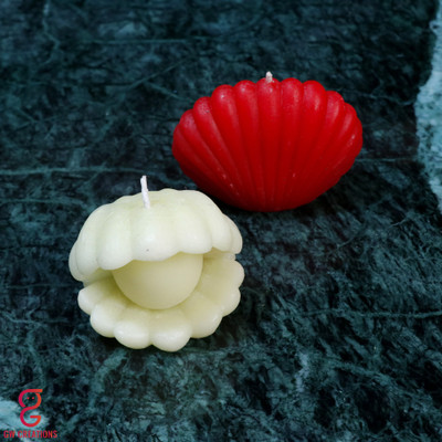 GW Creations Handmade Close & Open Shell Rose Jasmine Scented candle Candle(Red, Multicolor, Pack of 2)