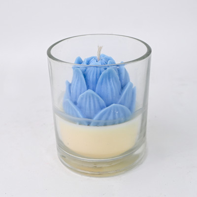 SAIVAR BLOSSOMS Lotus Candle in Glass Pack of 2 | Long-Lasting Sea Breeze Fragrance Candle(Blue, Pack of 2)