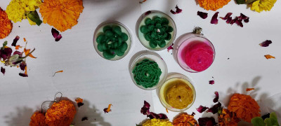 SamBha Creation Small Flower Mini jar candle Candle(Multicolor, Pack of 4)