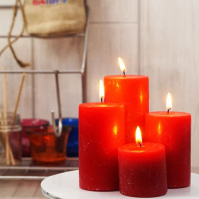 SAPI'S SapiS Red Pillar Candle Pack of 4 Pure Soy and paraffin wax Candle(Red, Pack of 4)