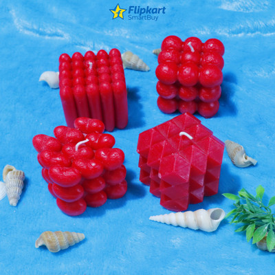 Flipkart SmartBuy Handmade Rose Heart Cube , Missile Cube , Bubble Cube , Square Scented Candle Candle(Red, Pack of 4)