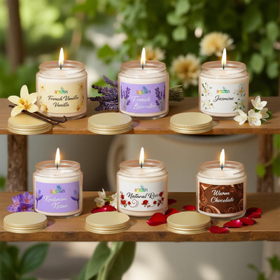 Agwan Soy Wax Candle Combo | 6 Scents | Long Burning Aromatherapy Gift Pack Candle(Multicolor, Pack of 6)