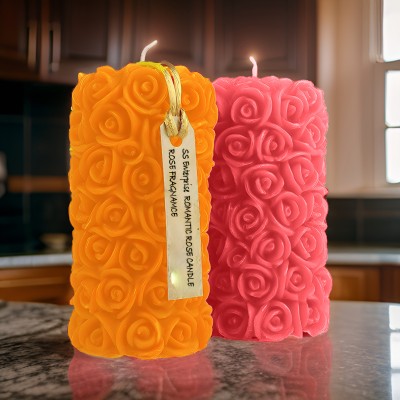 SS ENTERPRISE Rose shape pillar candle best for church and party or Romantic Night Candle(Yellow, Pink, Pack of 2)