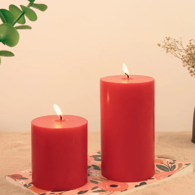 SAPI'S SapiS Red Pillar Candle Pack of 2 Pure Soy and paraffin wax Candle(Red, Pack of 2)