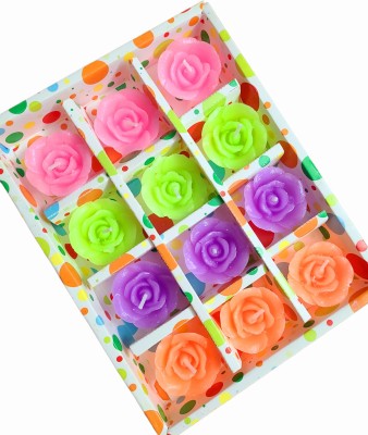 Paaroots Pack of 12 Pcs (1Box) Rose Shape Sparkle Flower Wax Candles Floating Candle(Multicolor, Pack of 12)