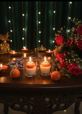 SCENTORA NEW25_Laddu vanilla scented soy wax votive jar Candle(Orange, White, Pack of 2)