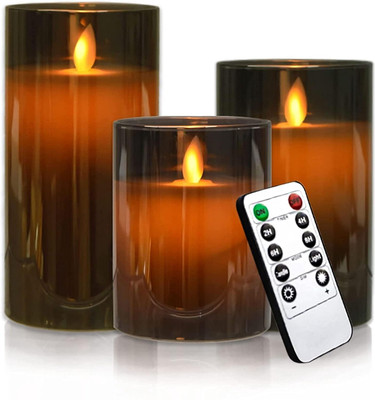 BAREPEPE Flameless Led Candles with Remote Realistic Effect and Safe Home Decor Candle(Grey, Pack of 3)