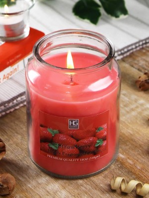 Hosley Strawberry Fragrance Jar Candle|Perfect for Home Decor|Burn Time 90 Hours Candle(Pink, Pack of 1)