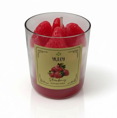 YULEY Strawberry Scented Natural Jar Candle | 180g Aromatherapy Wax | 40+ Hrs Burn Candle(Pink, Pack of 1)