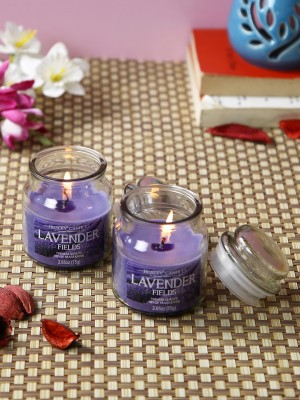 Hosley Lavender Fields Fragrance Jar 2.65 Oz Perfect for Home Decor|Burn Time 15 Hours Candle(Purple, Pack of 2)