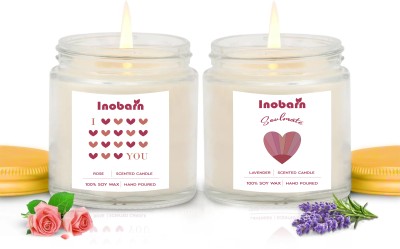 INOBARN Valentine’s Gift for Girlfriend I Love You(Rose)& Soulmate(Lavender)Fragrances Candle(White, Pack of 1)