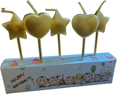 Zest4u Golden Heart & Star Mix Wax Candle -5 Pcs Candle(Multicolor, Pack of 1)