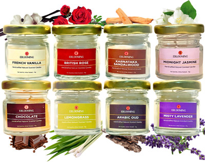 EBLOOMING Scented Candles for Gifting & home decor | 70 GMS Each, Up to 24 Hrs Burn Time Candle(White, Pack of 8)