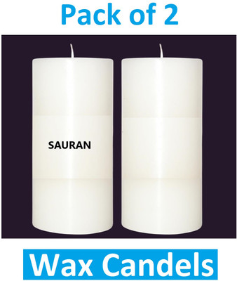 Sauran Pack of 2 Smokeless Pillar Candles 7.5W x 15H Centimeters WC68.1 Candle(White, Pack of 2)