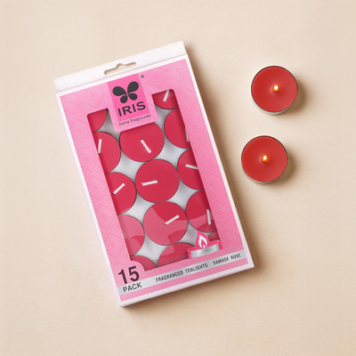 IRIS Fragranced Tealights - Damask Rose Candle(Pink, Pack of 15)