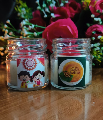 SCENTORA NEW25_Raksha bandhan mini jar Jasmine scented soy wax Candle(Red, White, Pack of 2)