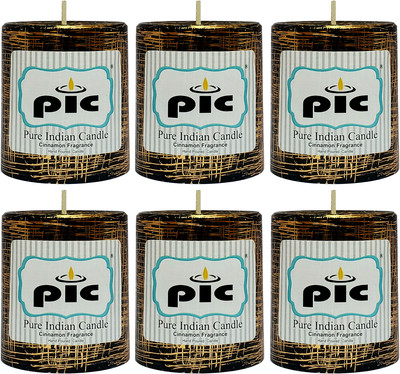 PIC Handmade Cinnamon Scented Decorative Wax Pillar Candle PC32304 Candle(Black, Pack of 6)