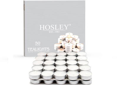 Hosley Unscented Paraffin Wax Tealight Candles Perfect for Home Decor|3 Hours Burn Time Candle(White, Pack of 50)