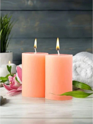 pleasing forest AN_(A_454)_Pillar_Orange_Pack Of -2 Candle(Orange, Pack of 2)