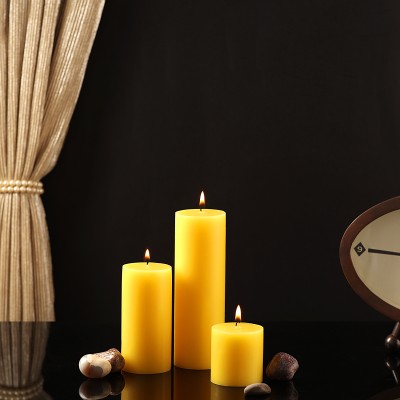 Parkash Candles Unscented Pillar Candles Set of 3 || 2x2, 2x4, 2x6 Inches || Home Décor Candle Candle(Yellow, Pack of 3)