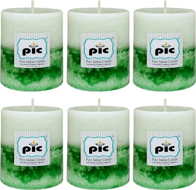 PIC Handpourd Citronella and Camphor Scented Two Tone Mottle Wax Pillar Candle(Green, Pack of 6)