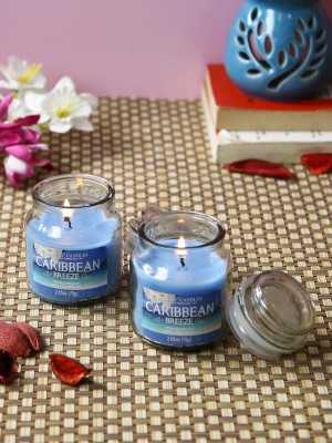 Hosley Caribbean Breeze Fragrance Jar Perfect for Home Decor|Burn Time 15 Hours Each Candle(Blue, Pack of 2)