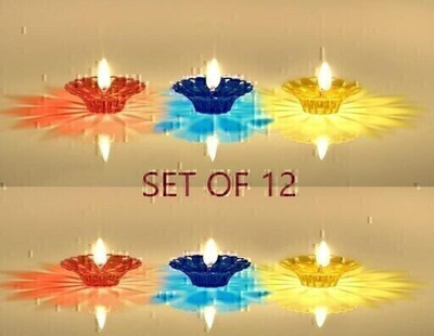 EVOFOX 3D Shadow Floating Plastic Decorative Dipawali / Diwali Diya (Pack of 12) Candle(Multicolor, Pack of 12)