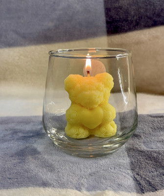 Pridecandle Pride Scented teddy glass candle Candle(Yellow, Pack of 1)