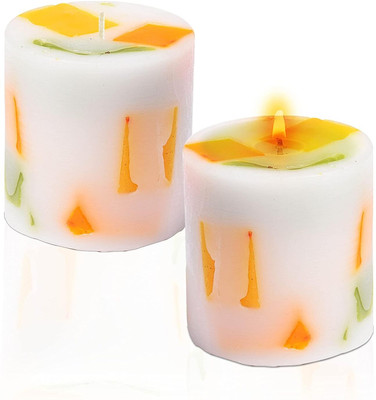 Pure Source India Unscented 3X2.75 Inch Chunky Pillar Candle(Multicolor, Pack of 2)