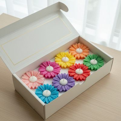 PiyaraaEmber DaisyBloom_2004 Candle(Multicolor, Pack of 8)