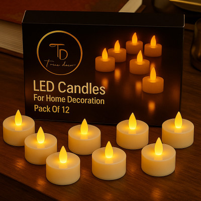 True Décor Acrylic Flameless and Smokeless LED Tealight Candles Pack of 12 (Yellow) Candle(White, Pack of 12)