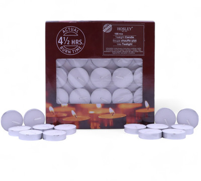 Hosley Unscented Paraffin Wax Tealight Candles|Long Lasting|Burn Time 3 Hours Each Candle(White, Pack of 100)