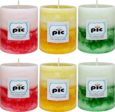 PIC Handpourd Scented Two Tone Mottle Wax Pillar ( Pack of 6 Fragrance. ) Candle(Multicolor, Pack of 6)