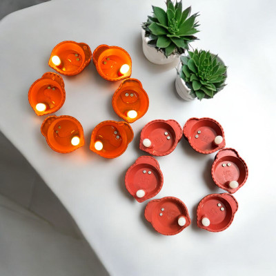 Himanicoll Diyas Water Sensor Diya Plastic (Pack of 12) Table Diya Set Candle(Red, Pack of 12)